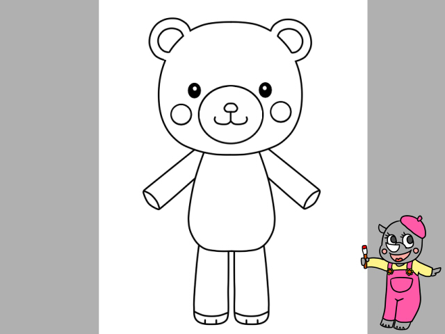 クマのキャラクターイラストの簡単な描き方と全身を描く方法と色塗り かくぬる工房