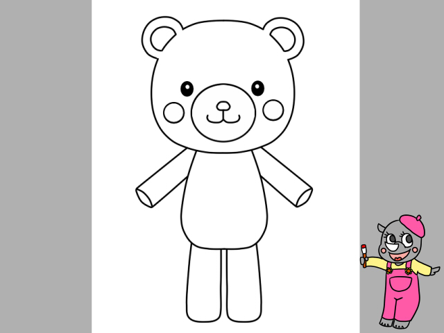 クマのキャラクターイラストの簡単な描き方と全身を描く方法と色塗り かくぬる工房