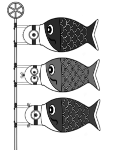 ミニオンズ　鯉幟　白黒　フリー素材