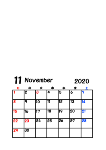 令和2年カレンダー　写真フレーム　背景透過　2020年11月