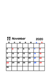 2020年カレンダー　写真フレーム　背景透過　令和2年11月