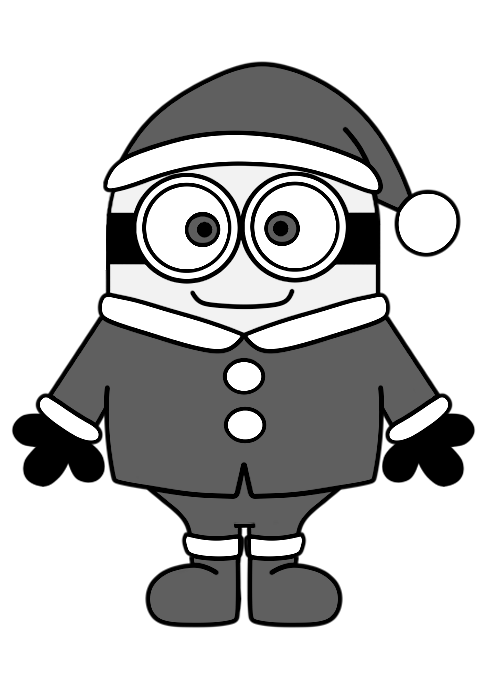 クリスマス用ミニオンズ風白黒フリー素材 背景透過png形式 かくぬる工房