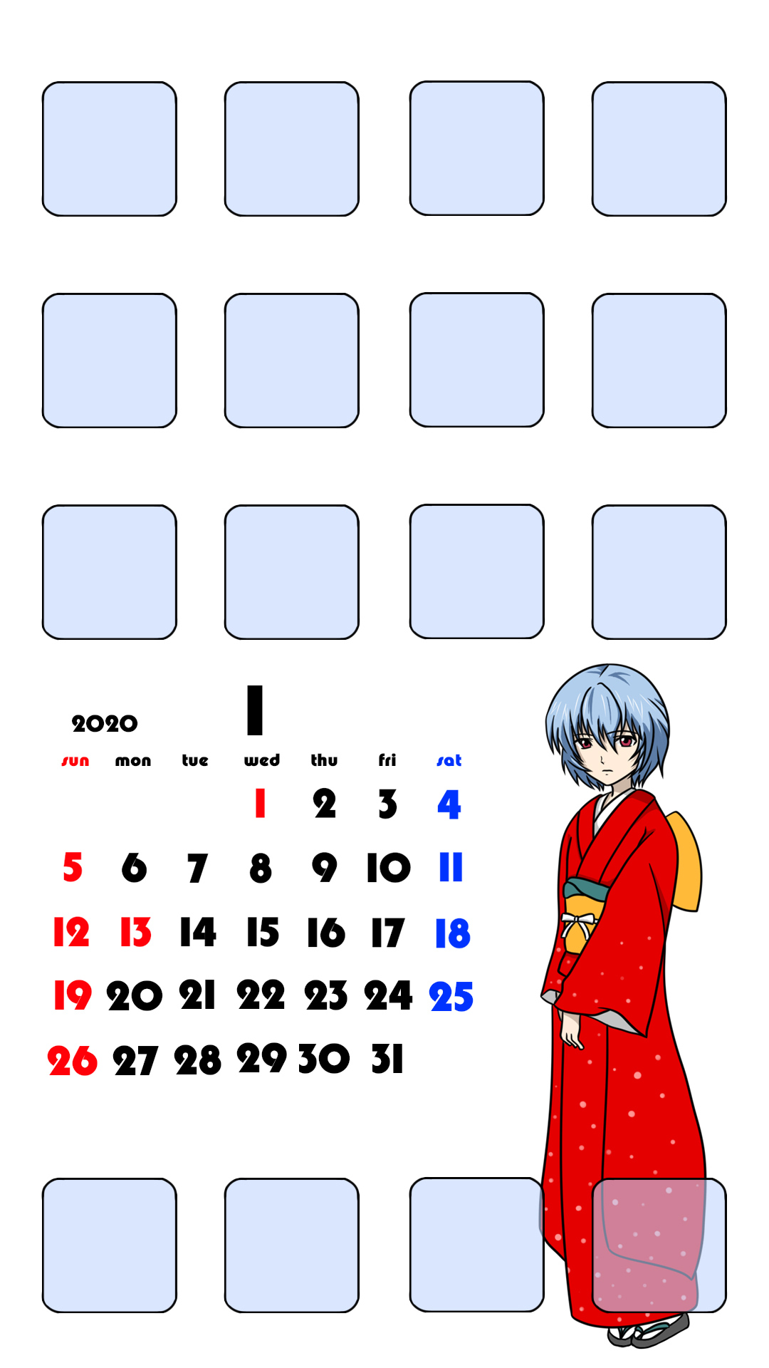 エヴァンゲリオン風 2020年1月用待ち受けカレンダー スマホ壁紙無料