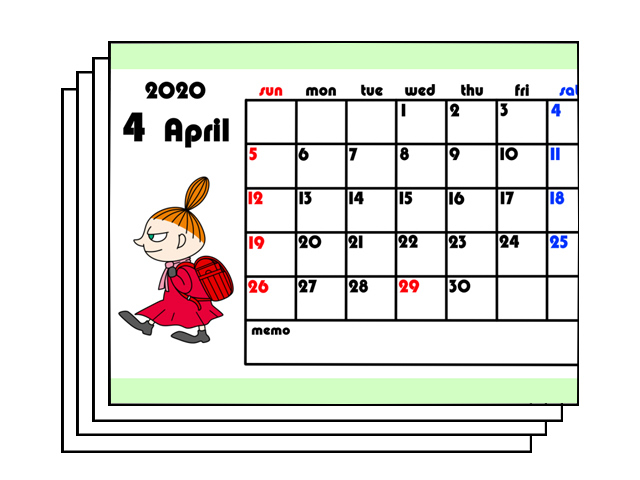 ムーミン風カレンダー 年4月始まり 無料ダウンロード 印刷 かくぬる工房