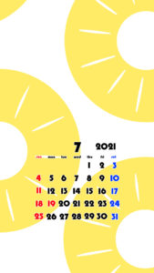 2021年　果物　フルーツ　スマホ壁紙待ち受けカレンダー　iPhone　Android　令和3年7月　パイナップル