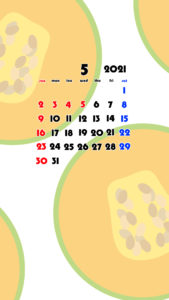 2021年　果物　フルーツ　スマホ壁紙待ち受けカレンダー　iPhone　Android　令和3年5月　メロン