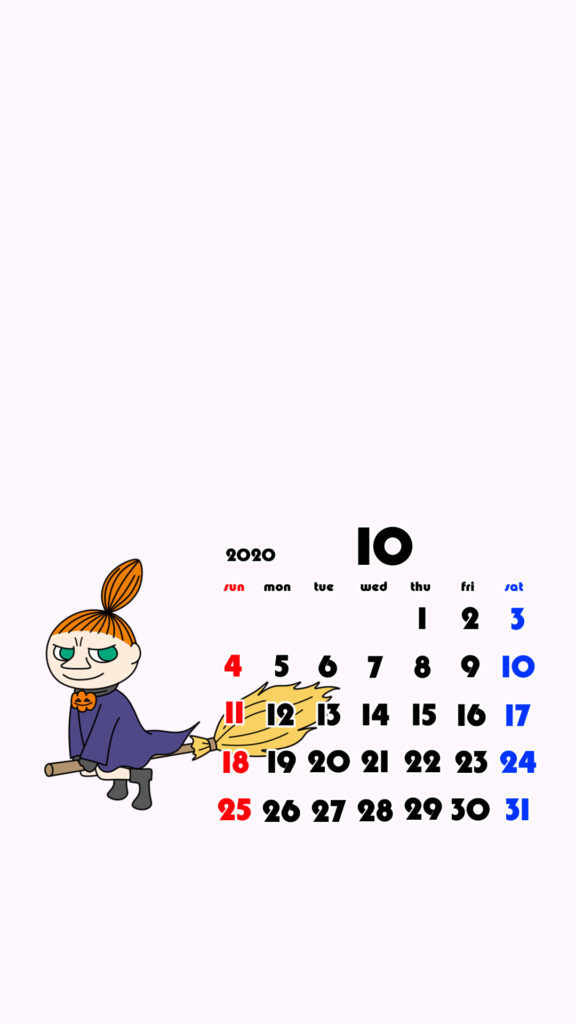 ムーミン風ミイ　2020年10月　スマホ壁紙待ち受けカレンダー　iPhone用