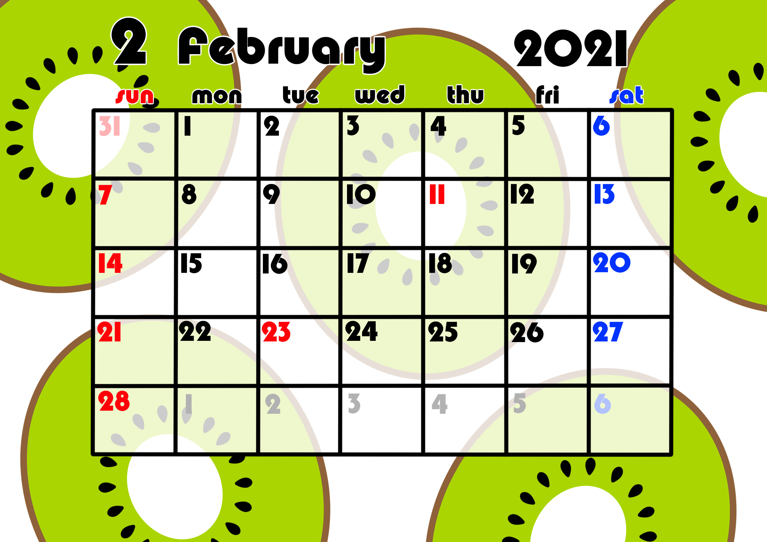 2月カレンダー 21 かわいい