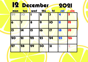 2021年月間カレンダー　果物　フルーツ　令和3年12月　梨