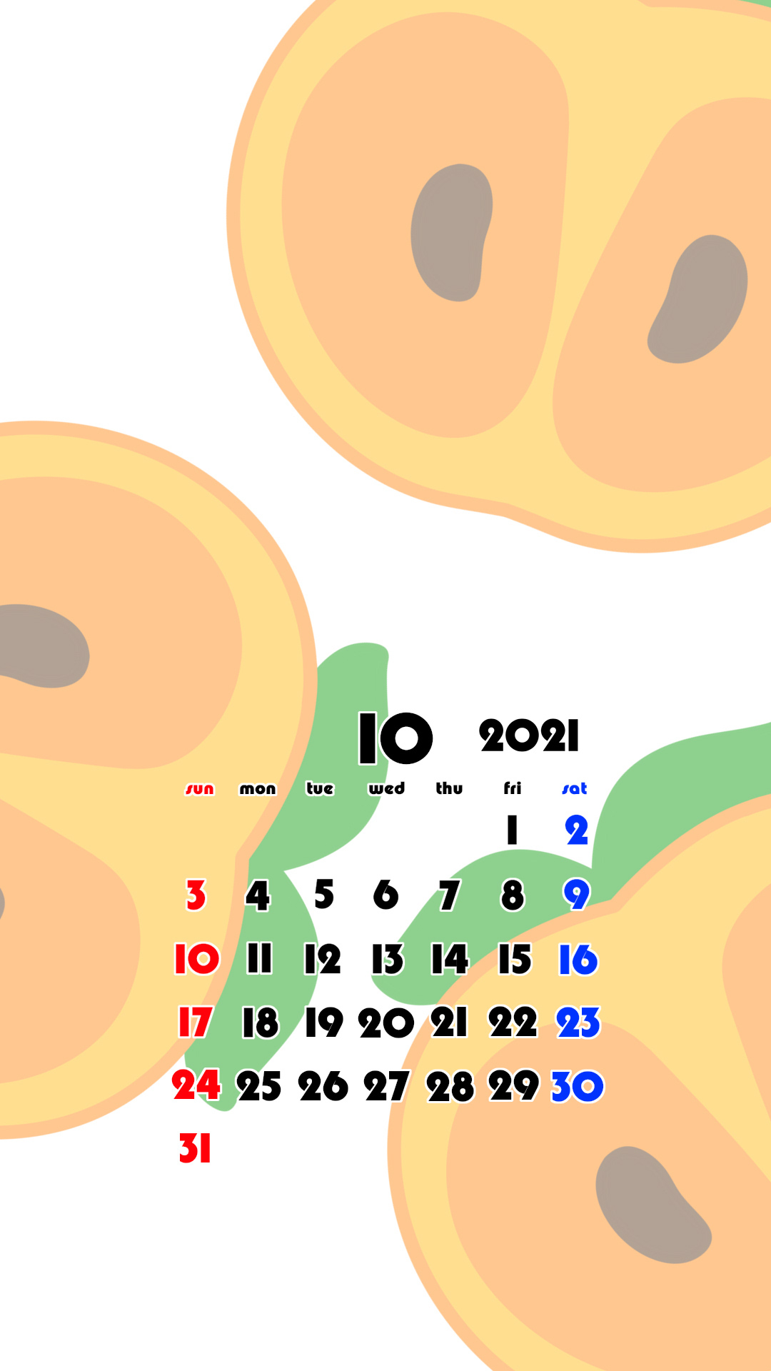 2021年　果物　フルーツ　スマホ壁紙待ち受けカレンダー　iPhone　Android　令和3年10月　柿