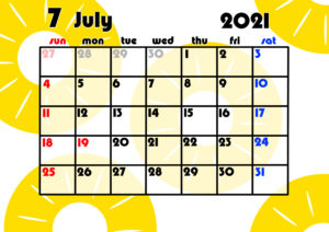 2021年月間カレンダー　果物　フルーツ　令和3年7月　パイナップル