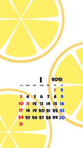 2021年　果物　フルーツ　スマホ壁紙待ち受けカレンダー　iPhone　Android　令和3年1月　オレンジ