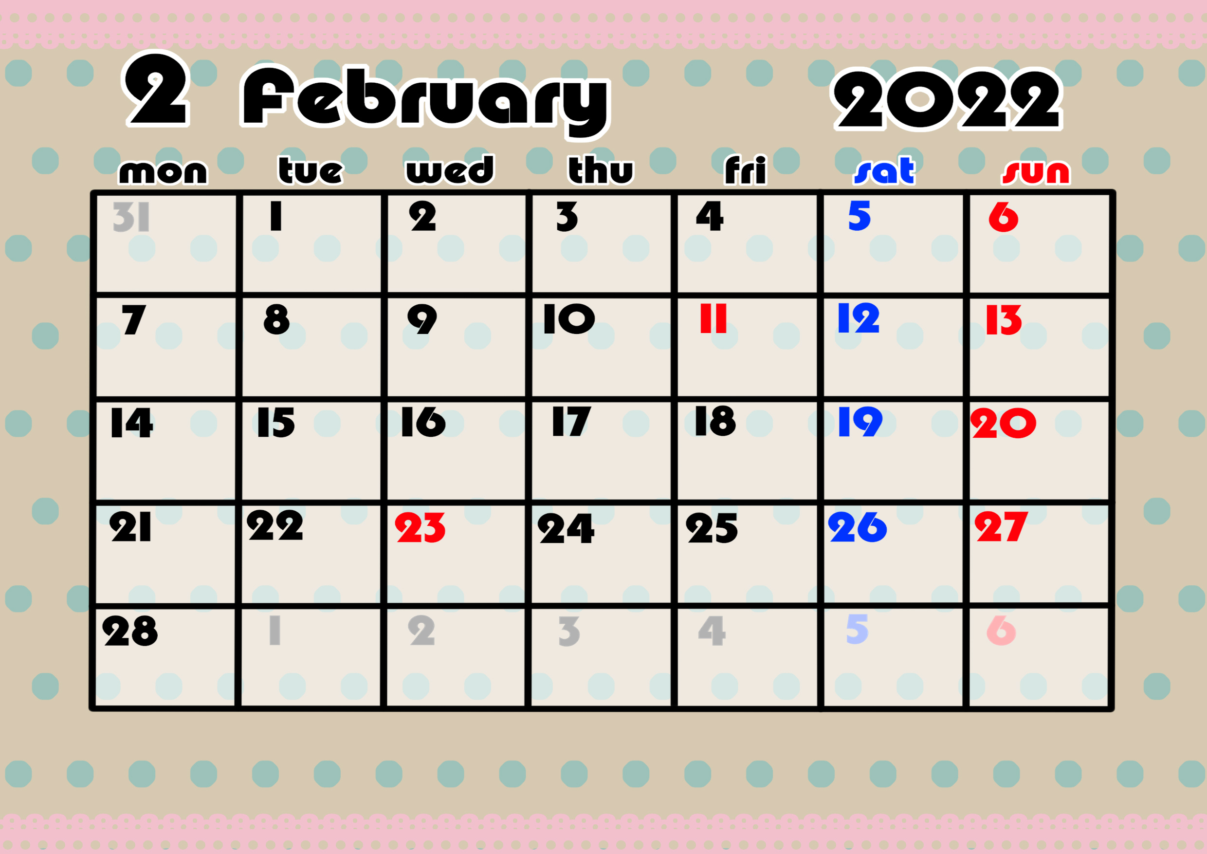 21年ガーリー月間カレンダー 4月始まり 月曜始まり 無料ダウンロード 印刷 かくぬる工房