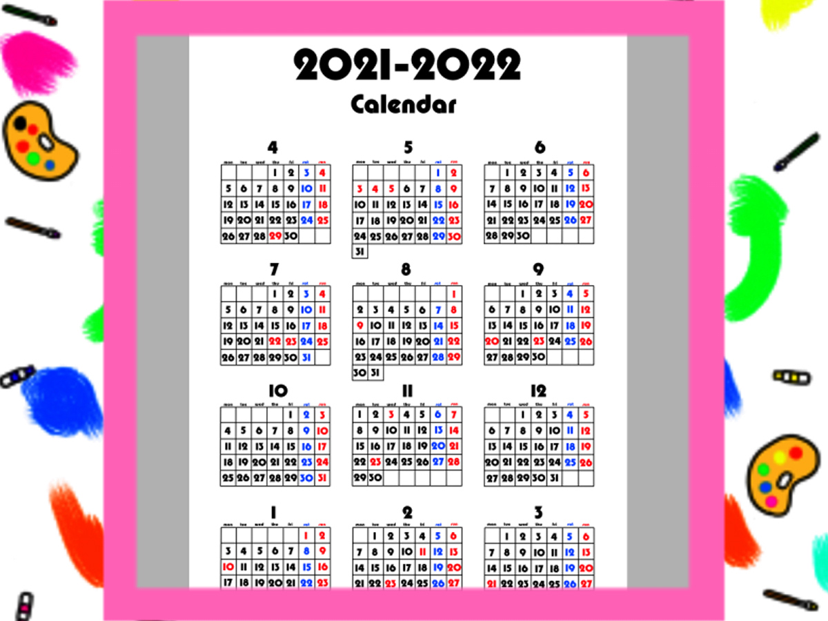 令和3年4月始まり　年間カレンダー　シンプル　無料ダウンロード・印刷