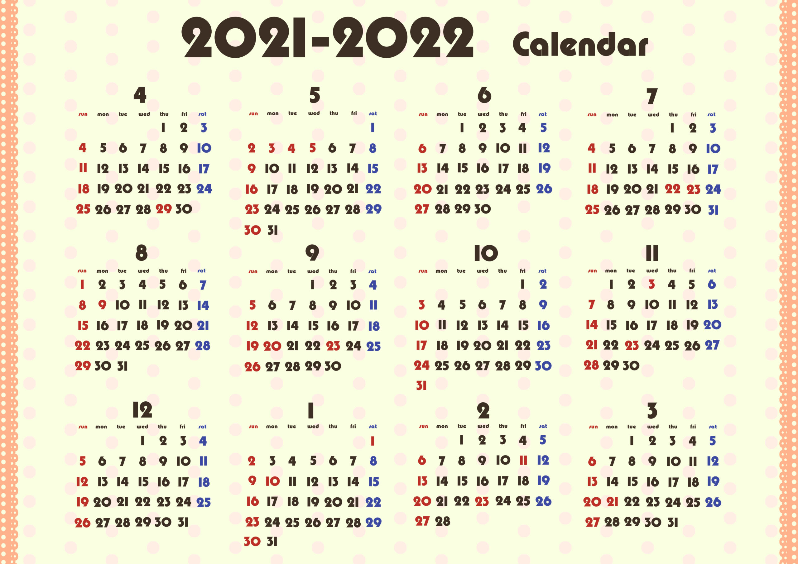 保存版 カレンダー 4月始まり 壁掛け Lp 22年 シンプル 公式通販サイト