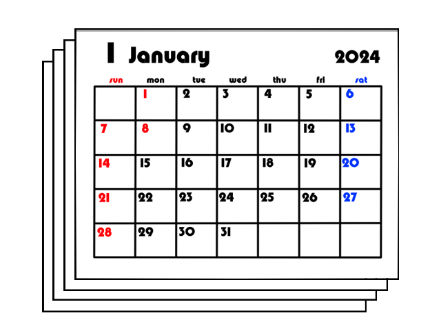 2024年　月間カレンダー　令和6年　シンプル　無料ダウンロード・印刷